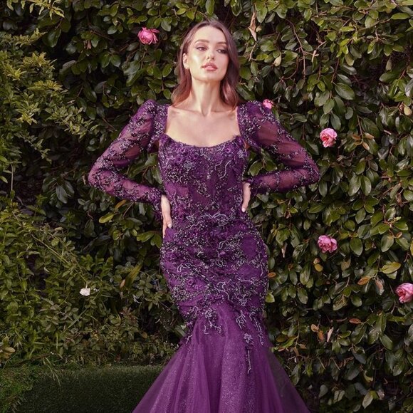 NEW LONG STRAPLESS MERMAID DRESS WITH REMOVABLE BOLERO & FLORAL DETAILS CD MA101 - Picture 4 of 8